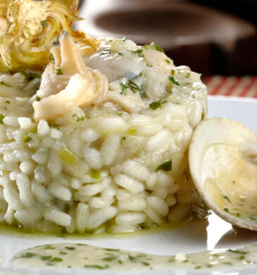 risotto almejas y alcachofas