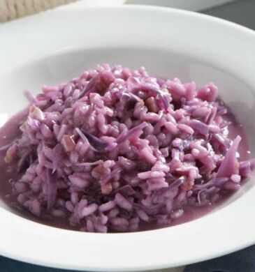 Receta de risotto de lombarda y panceta